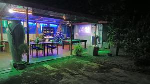 a house lit up at night with a christmas tree at Palms Villa in Negombo