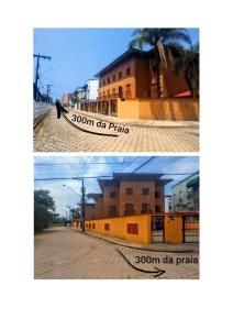 dos fotos de una ciudad con un edificio y una calle en Apartamento para Temporada Ubatuba, en Ubatuba