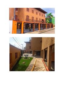 dos fotos de un edificio y una calle en Apartamento para Temporada Ubatuba, en Ubatuba
