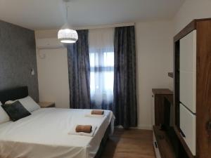 - une chambre avec 2 lits et une fenêtre dans l'établissement Apartmani Mia, à Kraljevo
