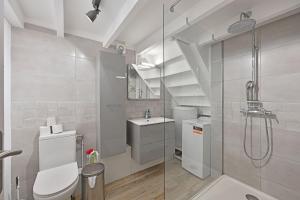a bathroom with a shower and a toilet and a sink at LE NOE - AC CLiM - Wi-Fi in Avignon