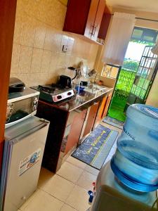 a kitchen with a stove and a counter top at Comfort Studio in Nairobi