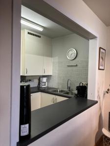 eine Küche mit einer Spüle und einer Arbeitsplatte in der Unterkunft Zilverzee 0301 in Koksijde