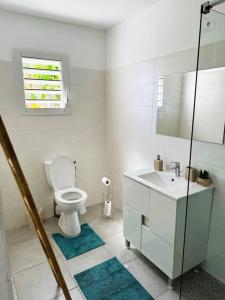 uma casa de banho com um WC e um lavatório em Villa Pacifico avec spa em Baillif