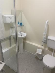 La salle de bains est pourvue de toilettes et d'un lavabo. dans l'établissement Salfordian, à Southport