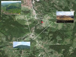 un mapa con cuatro cuadros y un punto rojo en Holiday Home Zbilje, en Visoko