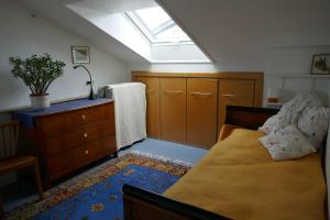 a bedroom with a bed and a skylight at Odenwaldblick Michelstadt in Michelstadt +2 photos