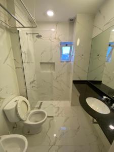 布宜诺斯艾利斯Bright, open view studio in Retiro的带马桶和水槽的白色浴室