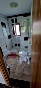 a bathroom with a toilet and a sink at Casa langa rau in Bran