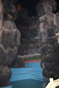 Zimmer mit einer Felswand und einem Pool mit Wasser in der Unterkunft Ananda Krishna Van in Vrindāvan