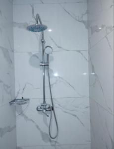 een douche met een douchekop in een badkamer bij KaZa in Antimácheia