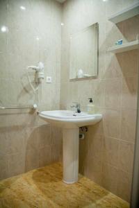 uma casa de banho com um lavatório e um espelho em Cumbres de los Picos Apartamento Treparriscos em Poo de Cabrales