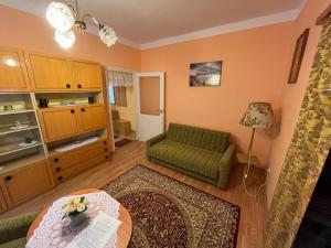 ティサウーイバーロシュにあるVica Apartmanのソファとテーブルのあるリビングルーム