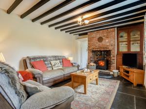 a living room with two couches and a fireplace at 3 Bed in Llandrindod Wells 65885 in Llanbadarn-fynydd