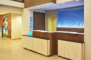 a lobby with a reception desk and a large window at Fairfield Inn and Suites Chicago Lombard in Lombard