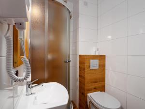 W łazience znajduje się toaleta, umywalka i prysznic. w obiekcie Pokoje Andrzej i Krystyna Lukaszczyk w Małym Cichym