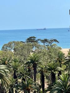 un grupo de palmeras frente al océano en Appartement CosyRelax au Cœur du Parc - Vue sur mer - Mohammedia, en Mohammedia