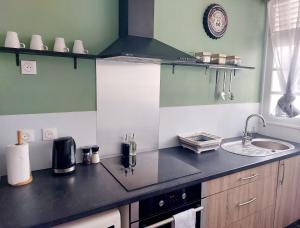 a kitchen with a sink and a counter top at Perle proche gare maritime et croisières in Pointe-à-Pitre