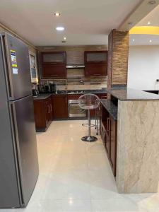 a kitchen with a stainless steel refrigerator and a counter at 3 bedrooms flat,fully equipped in Cairo