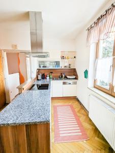 eine Küche mit einer Arbeitsplatte und einem Kühlschrank in der Unterkunft 110m2 apartment in Graz-Saint Peter - free parking in Graz