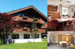 dos fotos de un edificio con un patio y una casa en Ferienwohnung Bettina, en Reit im Winkl