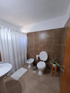 a bathroom with a toilet and a sink at Ventanas de la Patagonia 3 in Esquel +14 photos