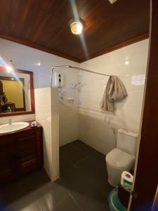 a bathroom with a toilet and a sink and a mirror at somvang khily guesthouse 宋旺吉利 酒店 in Luang Prabang