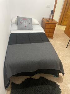 - une chambre avec un lit et une couette grise dans l'établissement Apartamento Catalina, à Los Llanos de Aridane