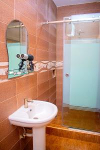 y baño con lavabo y ducha. en ERiTH APARTMENT & SUITES en Ikeja