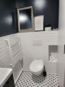 a bathroom with a white toilet and a sink at La maisonnette des hautes granges in Blois