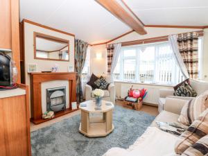 a living room with a couch and a fireplace at Vendee 101 Main in Jedburgh