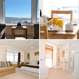 un collage de tres fotos de una habitación de hotel en Fron Haul en Aberdyfi