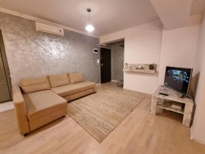 un salon avec un canapé et une télévision dans l'établissement Park Residence 5, 2 Bedroom Apartment, à Bucarest