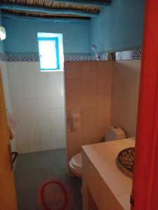baño con aseo y ventana en chambre d'hôte yamina, en Tafraoute