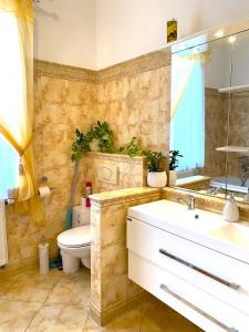 a bathroom with a sink and a toilet at Holičák in Olomouc