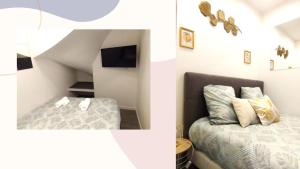 1 dormitorio pequeño con 1 cama y TV en Le Petit Suc du Puy En Velay , Hyper centre ,calme ,Parking proche en Le Puy-en-Velay