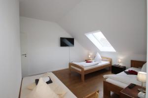 ein Wohnzimmer mit 2 Betten und einem Dachfenster in der Unterkunft Apartments/Wohnungen direkt in Aschaffenburg in Aschaffenburg