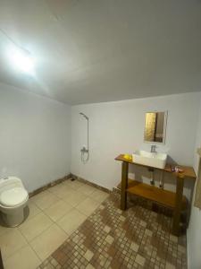 a bathroom with a toilet and a sink at Poetri Bungalow & Restaurant in Senaru