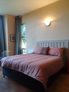 1 dormitorio con 1 cama grande y ventana grande en Blue Oasis Apartments en Benoni