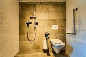 een badkamer met een douche en een toilet bij Charmante Wohnung für 2 Personen in Zentrumsnähe x moderne Coworking-Arbeitsplätze und Besprechungsräume im Haus in Innsbruck