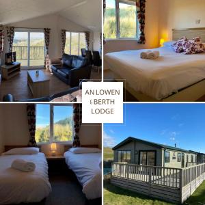 eine Collage aus Bildern eines Hotelzimmers mit zwei Betten in der Unterkunft Perranporth Golf Club Self-Catering Holiday Accommodation in Perranporth