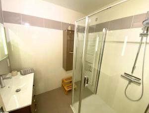 ein Bad mit einer Dusche und einem Waschbecken in der Unterkunft L'Appart' de Famille - 6 pers - Poitiers Centre in Poitiers