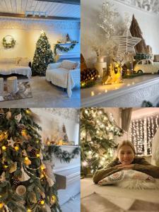 a collage of pictures of a christmas tree at Family house in Druskininkai