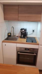 a kitchen with a sink and a stove at Résidence avec Parking et piscine - Proche airport in Blagnac