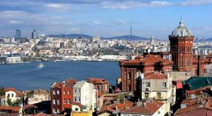 a view of a city with a clock tower at Fener sweet in Istanbul