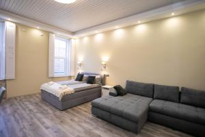 a living room with a couch and a bed at GrigorasNCo Studio Apartments in Budapest