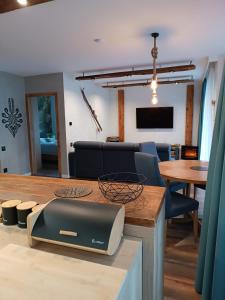 Televízia a/alebo spoločenská miestnosť v ubytovaní Apartament Madlen Kalinowa Szczyrk Sauna Grota Solna
