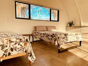 a bedroom with a bed and a window at La Casa del Colibri in Concepción