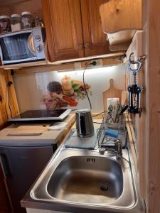 a kitchen with a sink and a microwave at Pokoje i Apartamenty Regionalny Styl ul Bachledy 41 Zakopane in Zakopane