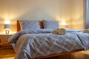 une chambre avec un lit avec deux serviettes dessus dans l'établissement AS apartmán sever, à Košice